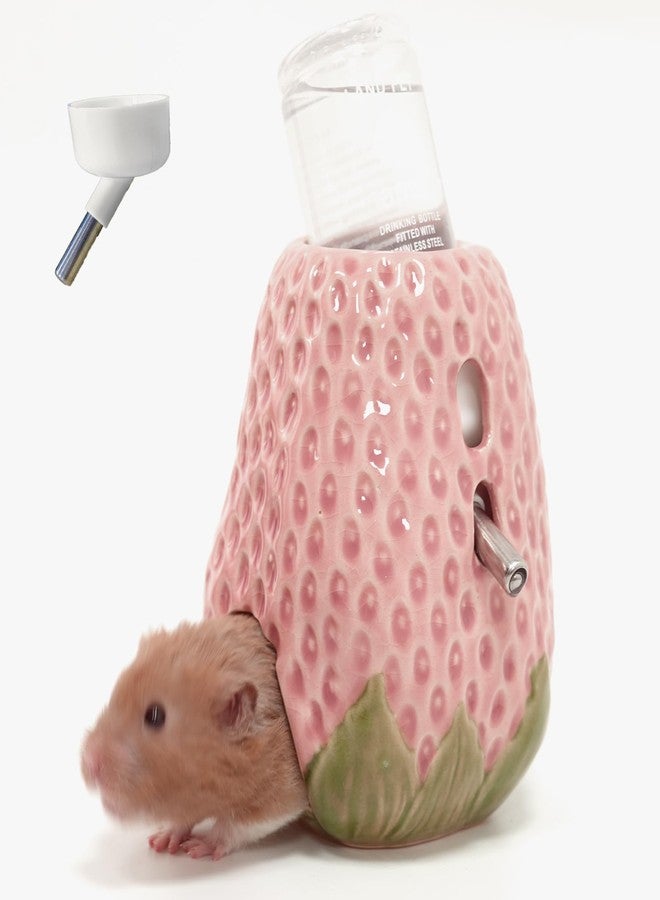 Deapeey Hamster Water Bottle, Strawberry Ceramic Hamster Gerbil Water Bottle for Glass Tank, Dispenser, 80ML Bottle for Water Holder Stand with 2 No Drip Caps for Syrian Mice, Gerbil（Pink - Image 1